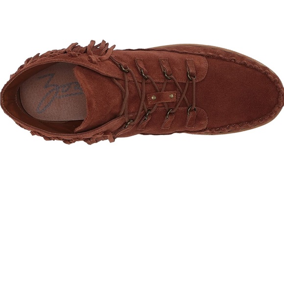 Zodiac Vera Leather Saddle Brown Fringe Boho Suede Moccasin Boots NWOT Size 7 - Picture 4 of 6